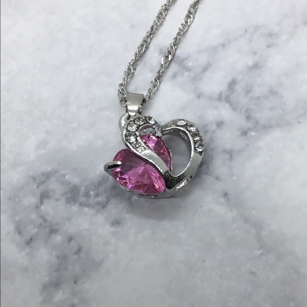 925 Silver Pink Heart Necklace - Picture 2 of 3